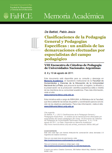 Clasificaciones de la Pedagogía General y Pedagogías Específicas: un análisis de las demarcaciones efectuadas por especialistas del campo pedagógico