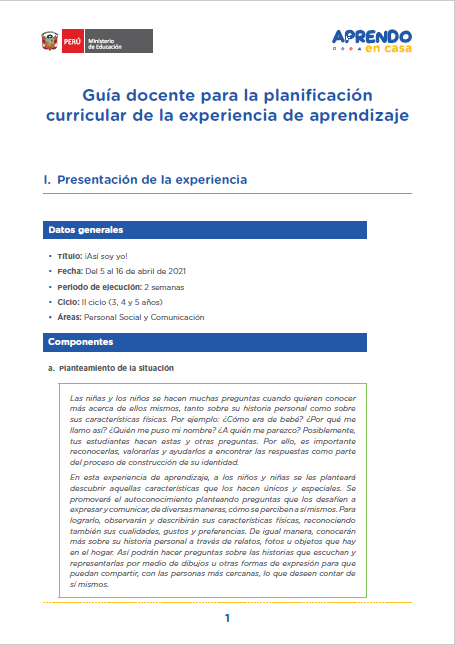 Guía docente para la planificación curricular de la experiencia de aprendizaje